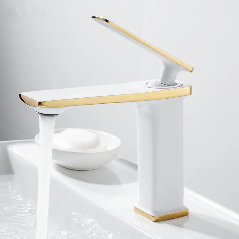 

Basin Faucet Modern Gold Bathroom Mixer Tap White and Gold /Chrome Wash basin Faucet Hot and Cold Sink Faucet New