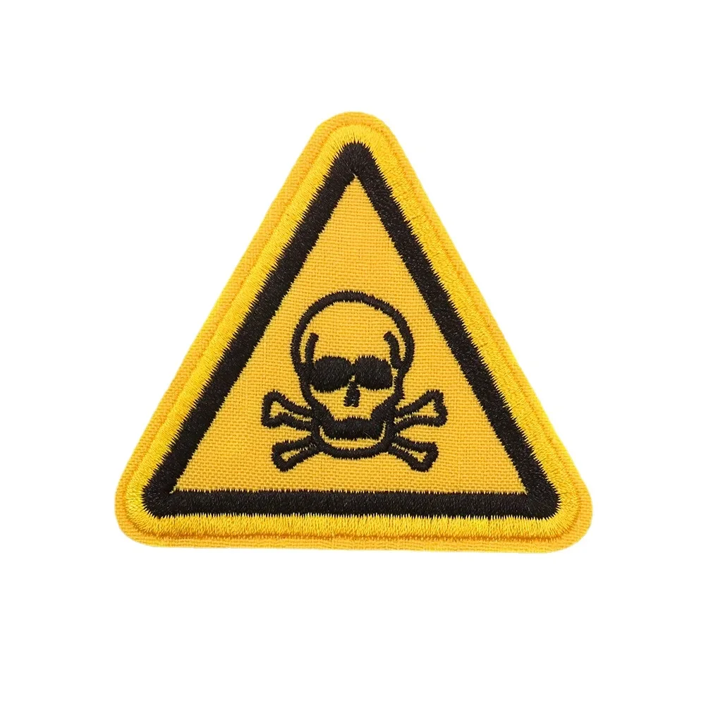 Nuclear Radiation Sign Embroidery Iron on Patch Small Warning Triangle Thermo Adhesive Stickers Toxic Skull Clothing Appliques