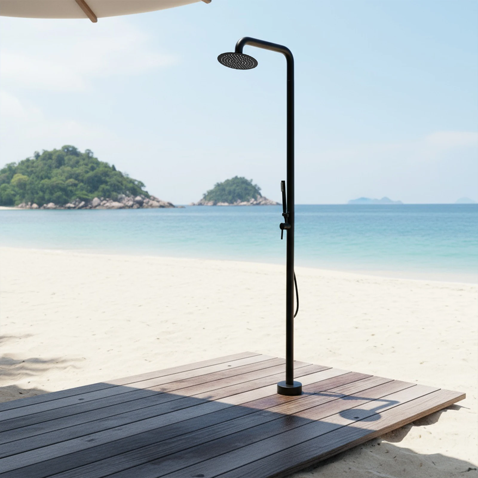 

2-Function Freestanding Outdoor Shower Floor Mounted Outdoor Shower Faucet Set with Handheld Sprayer for Backyard Beach Poolside