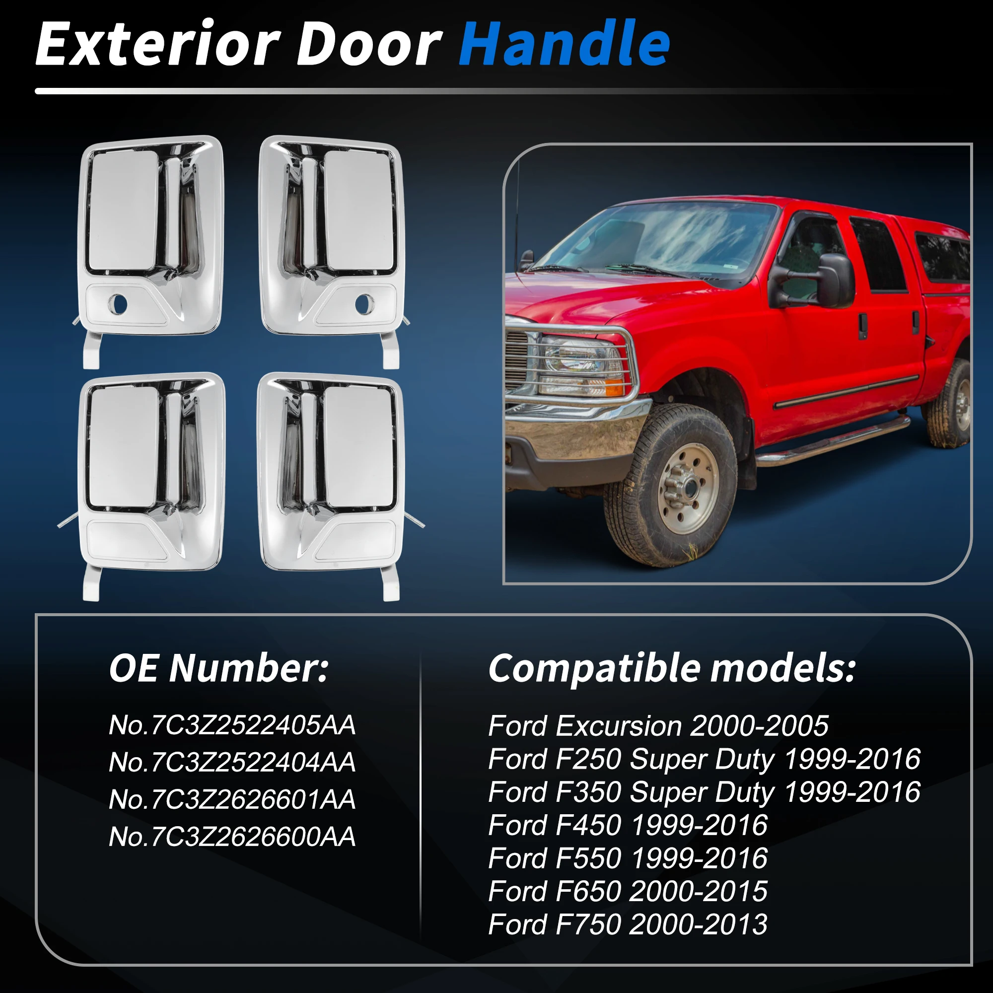 

UXCELL Хромированный комплект внешних дверных ручек для Ford F250 F350 1999-2016 No 7C3Z2522405AA