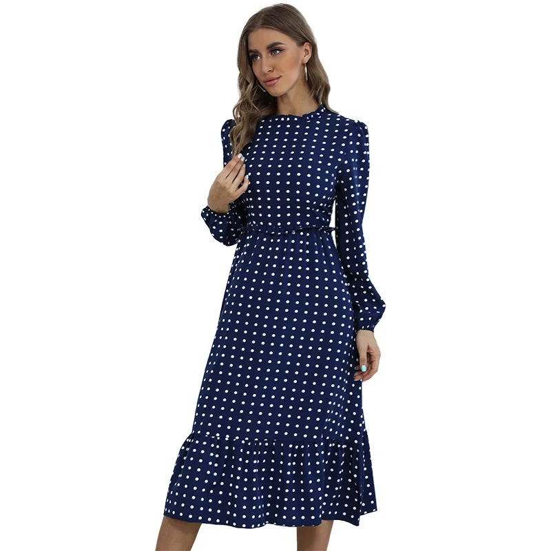   Herbst Commuter Sle Long Sve Polka Dot Dr Vintage A-Linie Rock Polyester Stoff Druck Reiten Reißverschluss