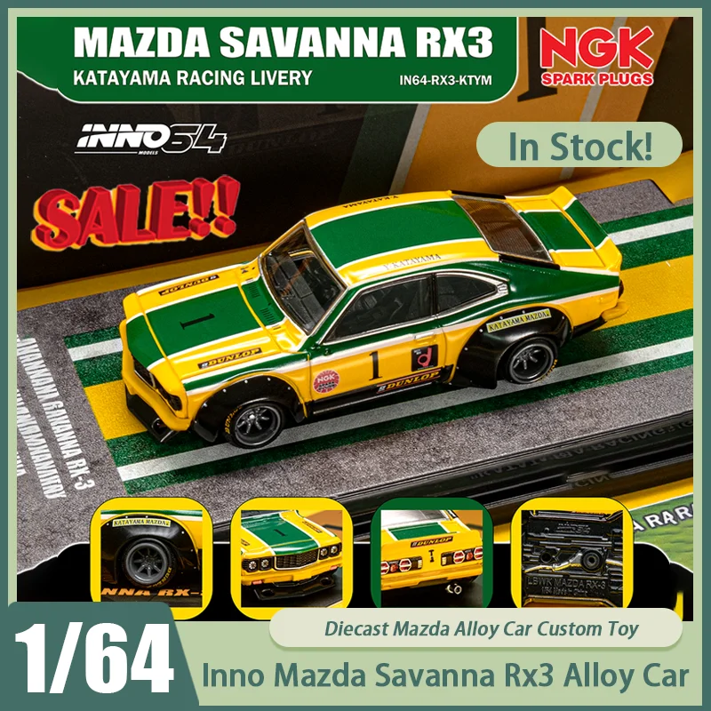 

Новинка в наличии Inno 1:64 Mazda Savanna Rx3 Mountain Livery Car из сплава, миниатюрные литые под давлением украшения Mazda, игрушки на заказ, подарок для детей