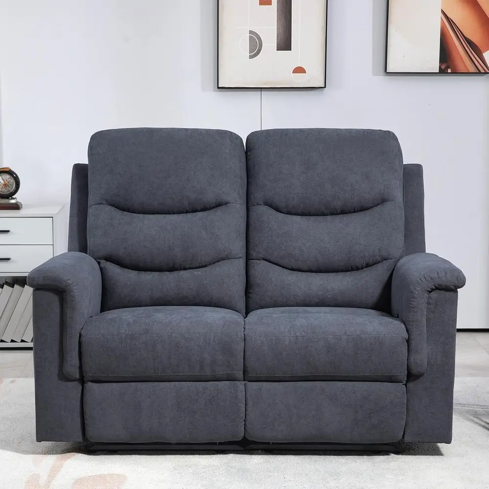 Compact Reclining Loveseat with Adjustable Footrest, Cup Holder, and Side Pockets for Small Spaces and Home Theaters