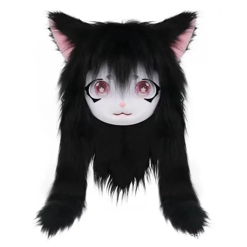 FallenVex Store Fursuit Head Mask Cute Furry Cat Animal Headbase Kig Cosplay Headgear for Comic Con Party Costume Accessory