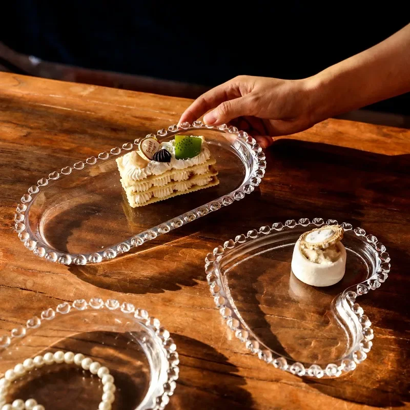 

Luxury Style Heart-Edge Glass Dessert Bowl, Nordic Style Fruit & Snack Serving Plate,Elegant Afternoon Tea Party Centerpiece Use