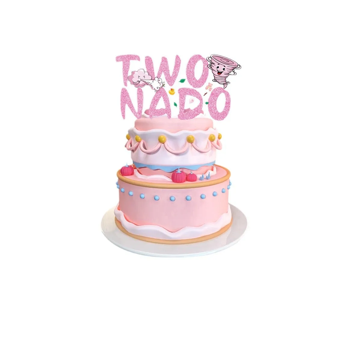 Two Nado Tornado Confetti Tableware Plates Napkins Cups Girls Pink  Four Nado Backdrop Banner Cake Topper for Girl 2 Year Old