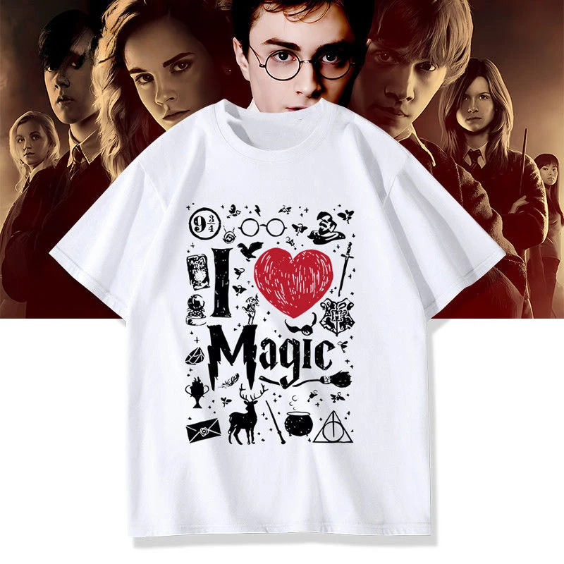 Camiseta de manga corta de Harry Potter Anime Hogwarts Co-creator para hombres y mujeres Top de tela de secado rápido de verano