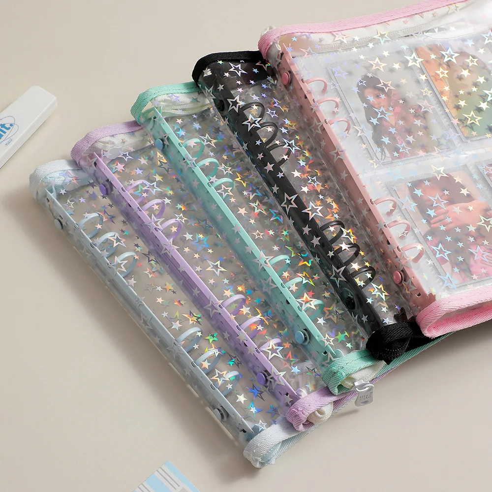 A5 Laser Star Zipper Binder Photocards Girl Ins DIY Journal Diary Transparent Kpop Idol Card Photo Album Collect Book Stationery