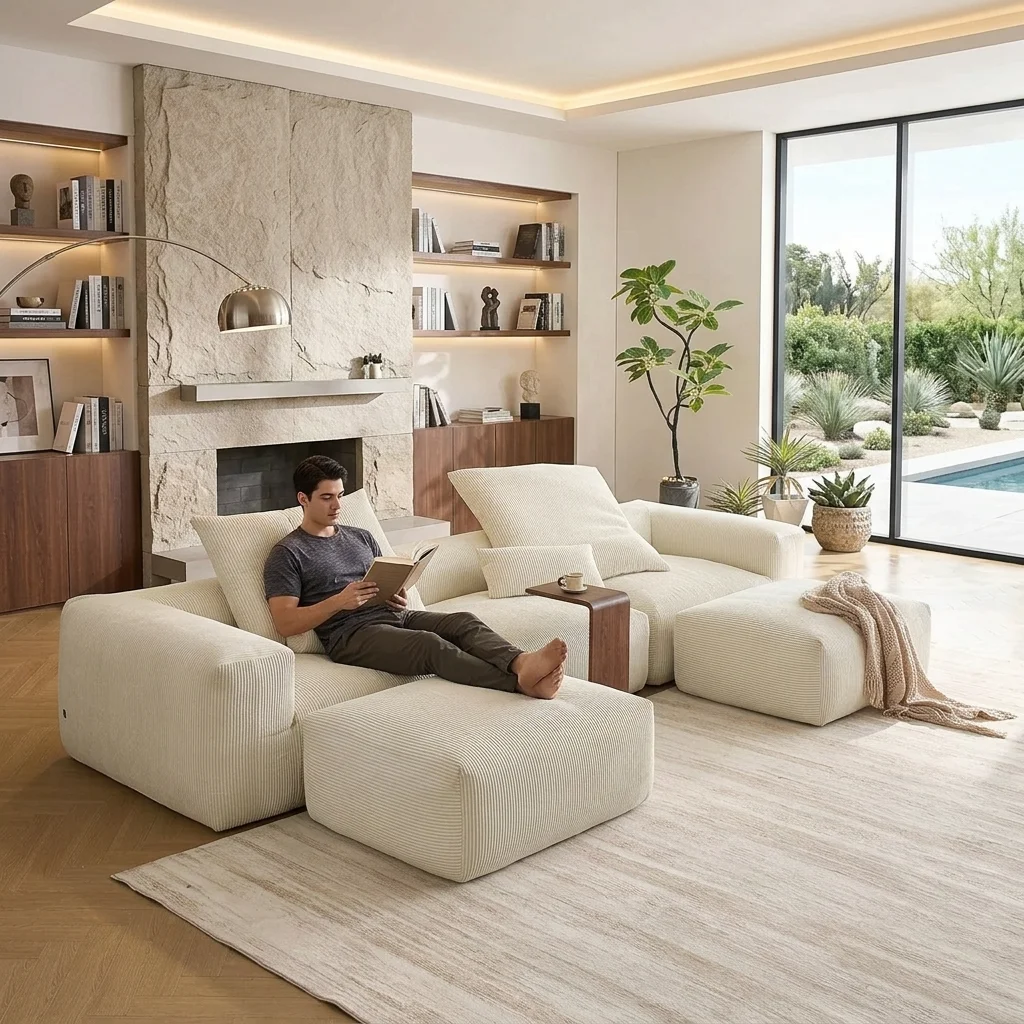 Durable Modern Modular Sectional Sofa Boneless Fabric Villa Living Room Furniture  Compressed Couch