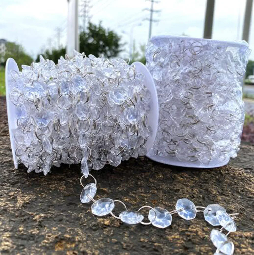 Camal Clear 20Yards 14mm Acrylic Crystal Octagonal Artificial Beads Chain Garland For Curtain Wedding Bouquet Party Home Decor