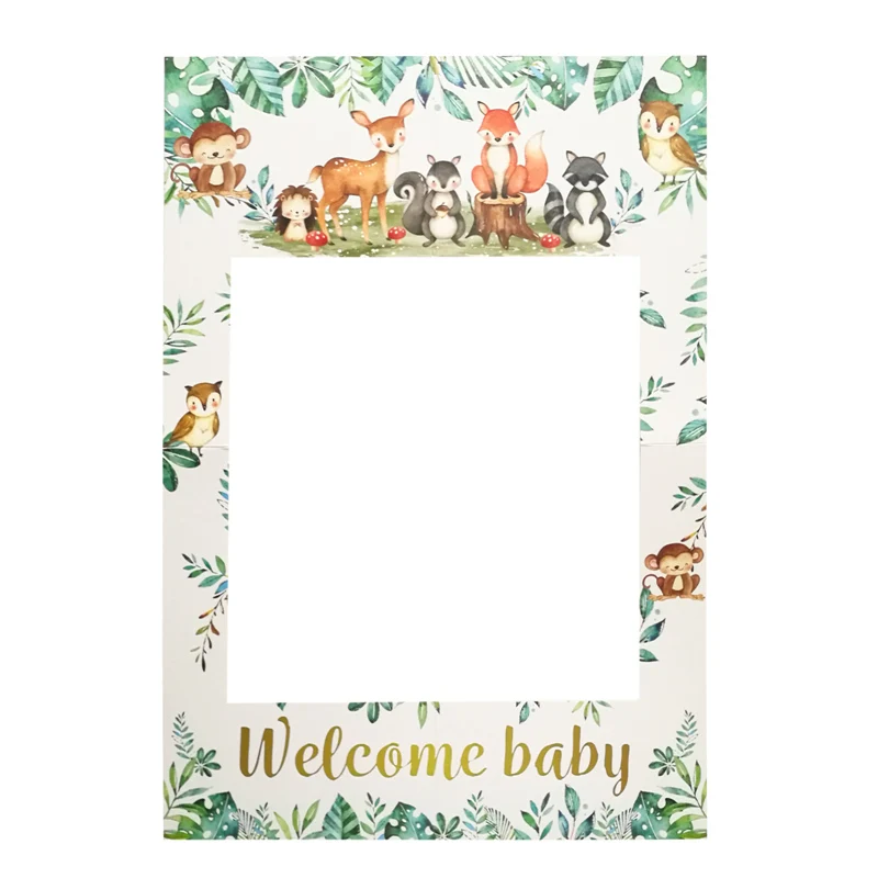 1Pcs Woodland Animal Welcome Baby Photo Booth Props Frame Safari Jungle Birthday Gender Reveal Party Baby Shower Decor Supplies