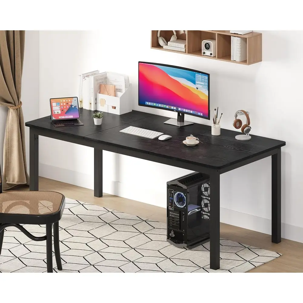 طاولة طعام مستطيلة كبيرة 79 بأرجل معدنية، زوايا مستديرة، مثالية للمطبخ، غرفة الطعام، غرفة المعيشة، أسود كلاسيكي #5