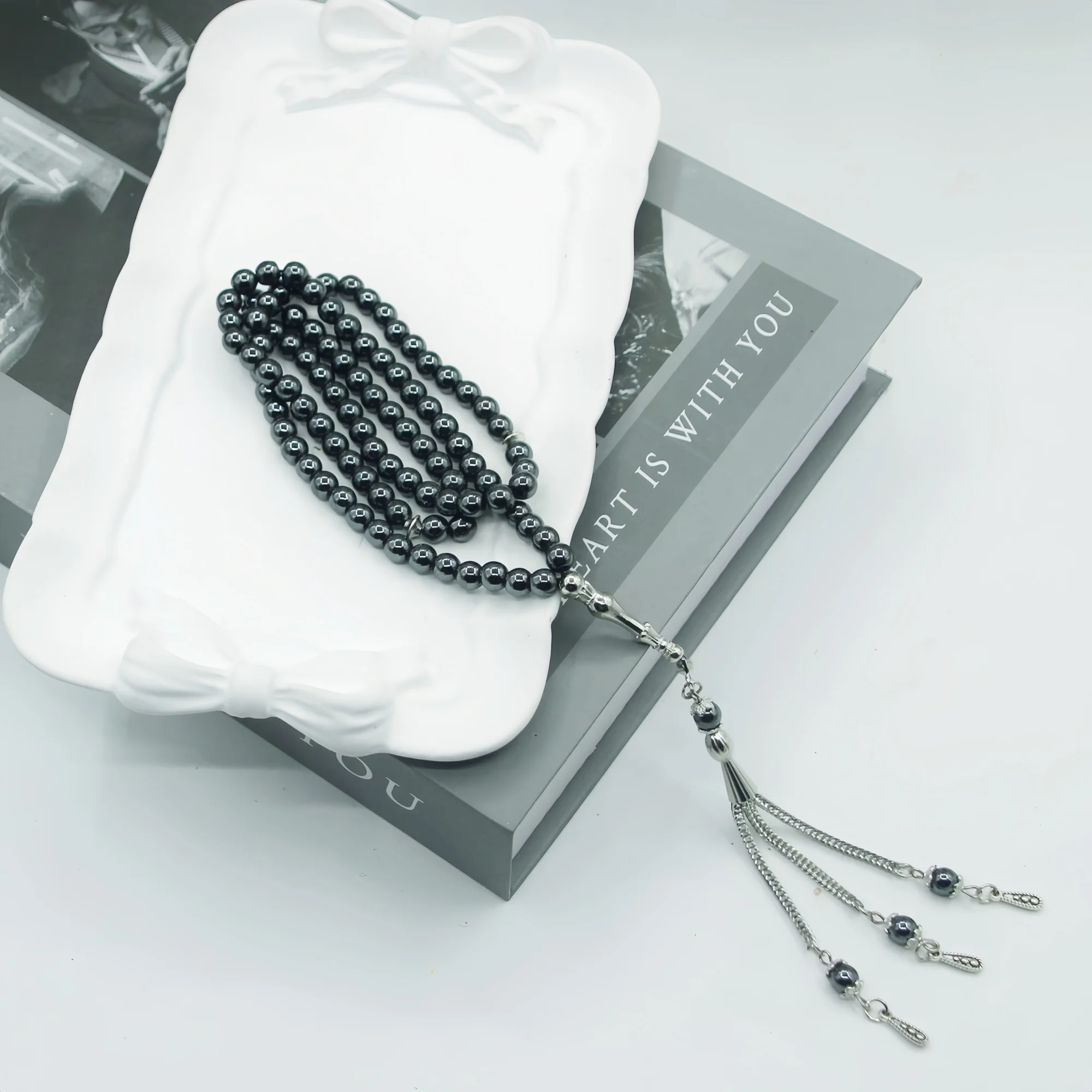 Hematite 8‑mm 99‑bead mala bracelet, dual‑use for multi‑loop wearing, recitation counting, hand‑rolling and decoration