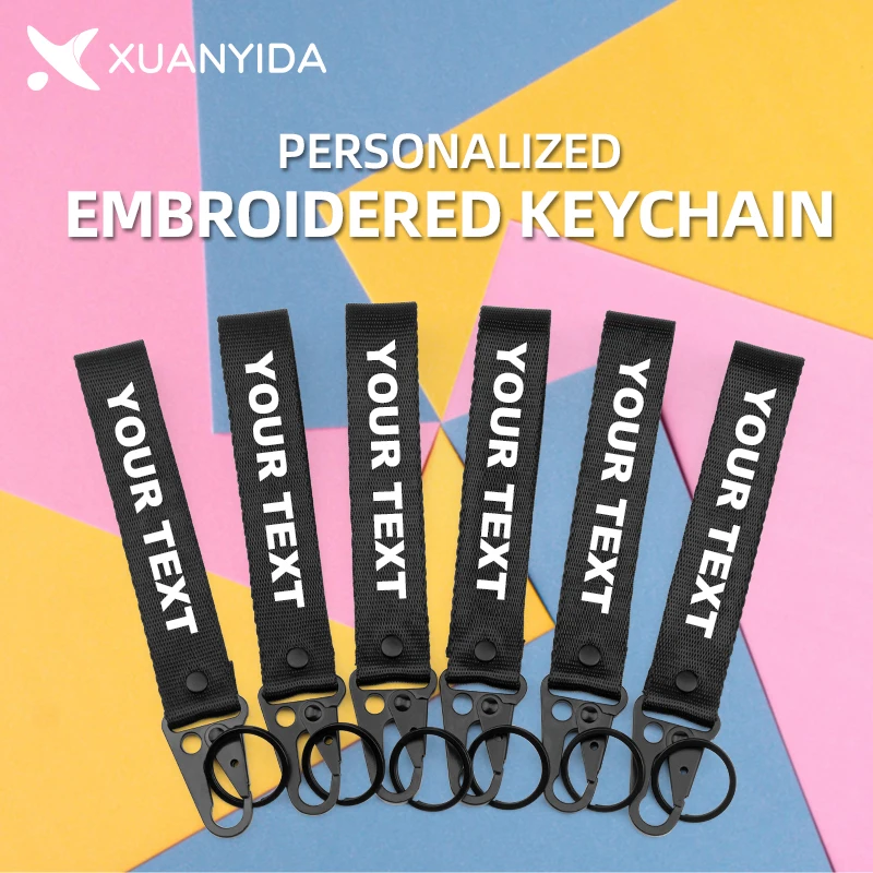 Xuanyida Custom Embroidery Keychain Name Patch For Bag Embroidered Key Ring Motorcycle Keychains Car Accessories