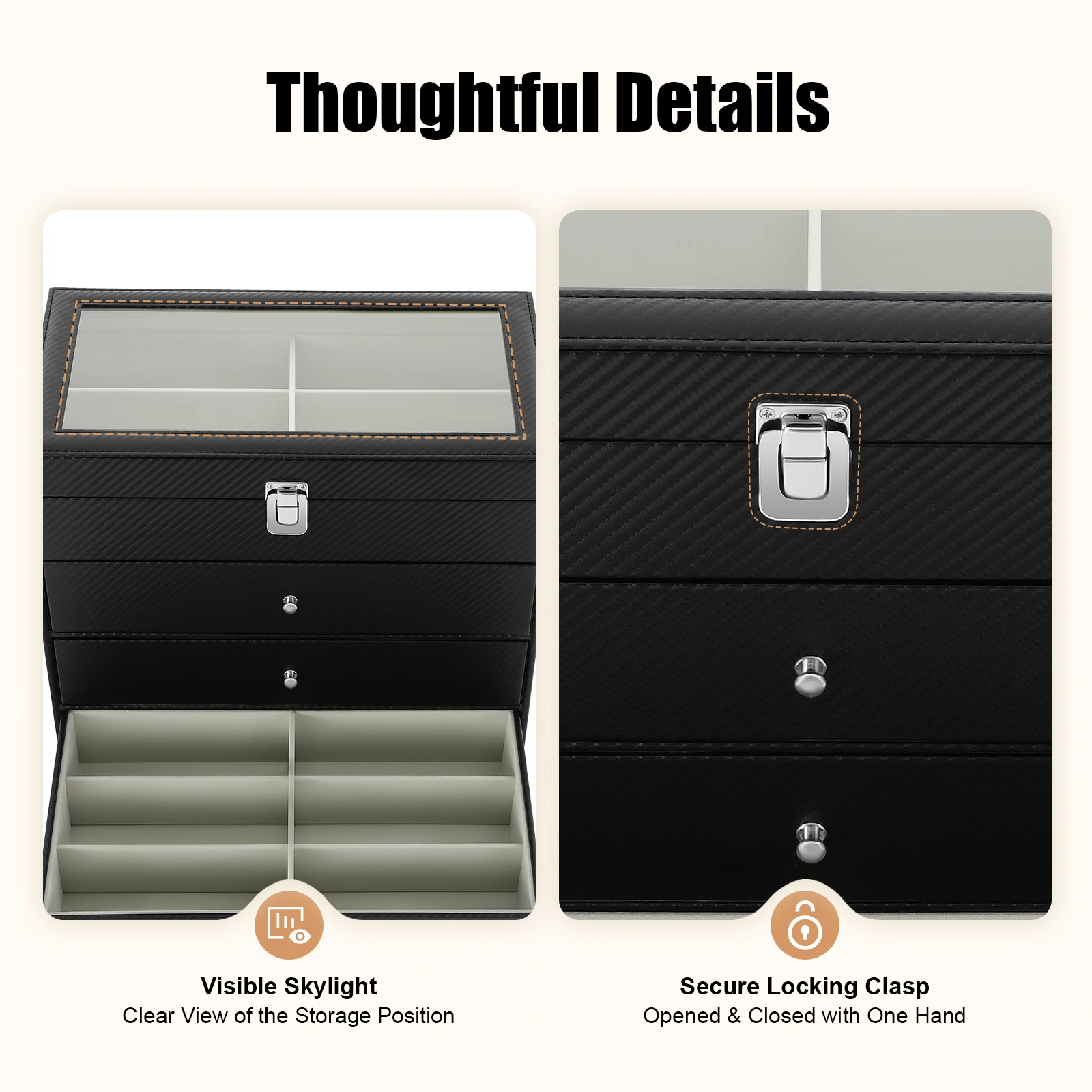 

Роскошный органайзер для очков на 24 отделения из искусственной кожи с выдвижными ящиками, прозрачной крышкой и замком, футляр для демонстрации очков