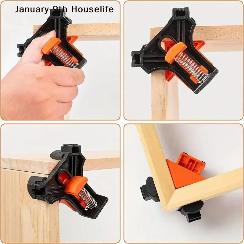 1/4pcs  Corner Clamps for Woodworking Spring Loaded Quick Release Clamp Set Adjustable 90 Degree for DIY Wood Joinery Projects