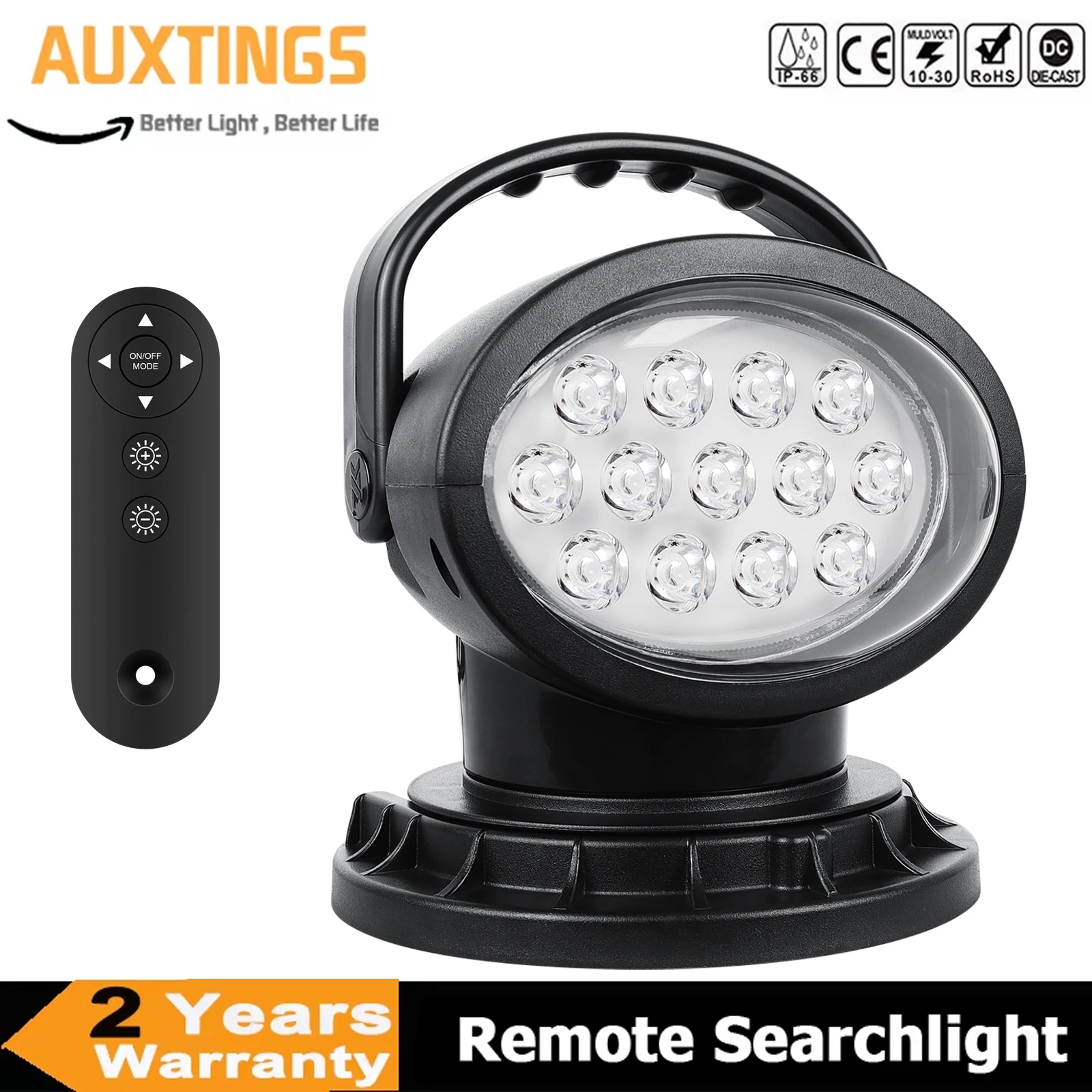 40W 360° Rotating LED Searchlight with Wireless Remote Control, Waterproof Emergency Spotlight for Trucks, SUVs, Boats, Off-Road