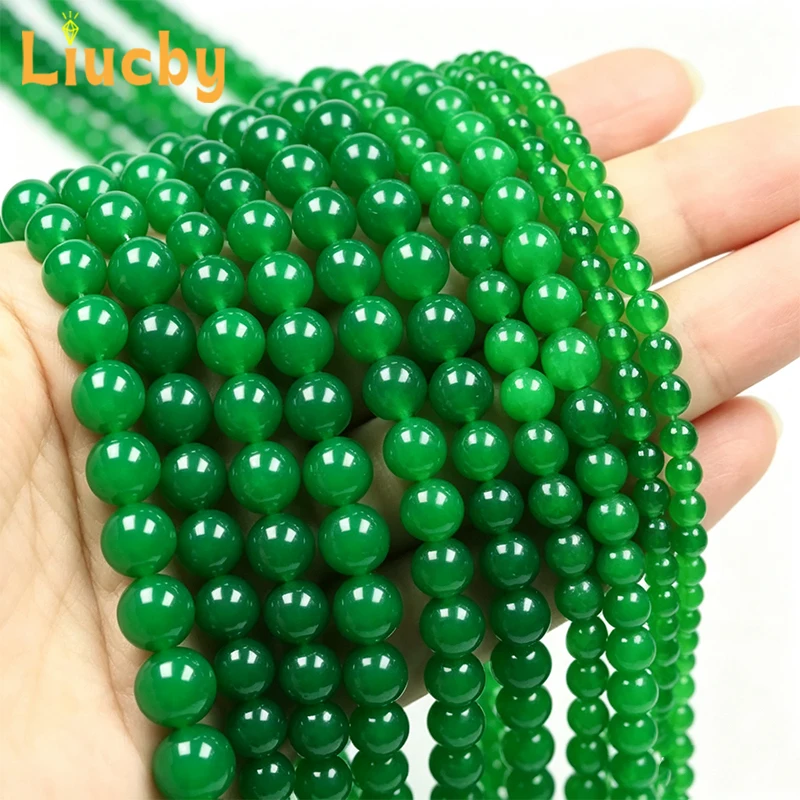 Natural Green Agate Round Loose Gemstone Beads for Jewelry Making Craft Bracelets Necklaces 4mm 6mm 8mm 10mm 12mm 15inch Strands