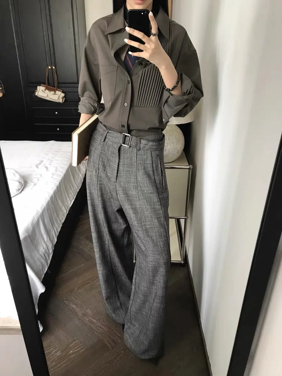 Calças Casuais de Perna Reta Cleanfit para Homens, Material de Lã com Padrão de Nó de Bambu, Calças com Cinto para Outono e I...