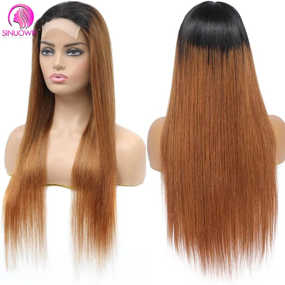 T1B/30 4x4 Lace Hair Wig 180% Density Brazilian Human Hair Straight Ombre Brown Color Pre Plucked With Baby Hair Cheap Wig