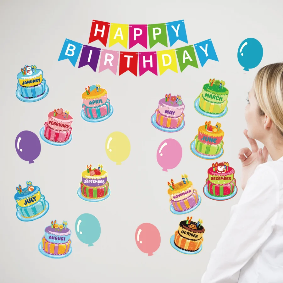 31 Pcs Happy Birthday Bulletin Board Set Birthday Wall Classroom Decoration Cutouts for Calendars Bulletin Boards Classrooms