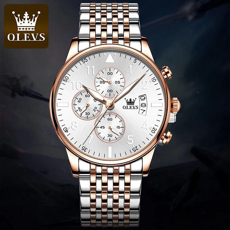 

OLEVS Mens Watches Top Brand Luxury Multifunctional Quartz Men Watch All Steel Waterproof Watch Timer Alarm Clock Reloj Hombre