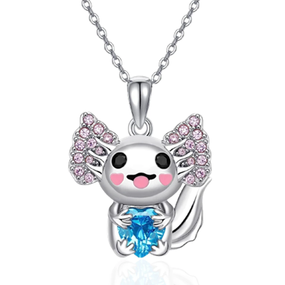 Purple Cute Axolotl Zircon Cartoon Pendant Necklace Lady's Fashion Animal Jewelry Necklace Luxury Personality Love Party Gift image 6