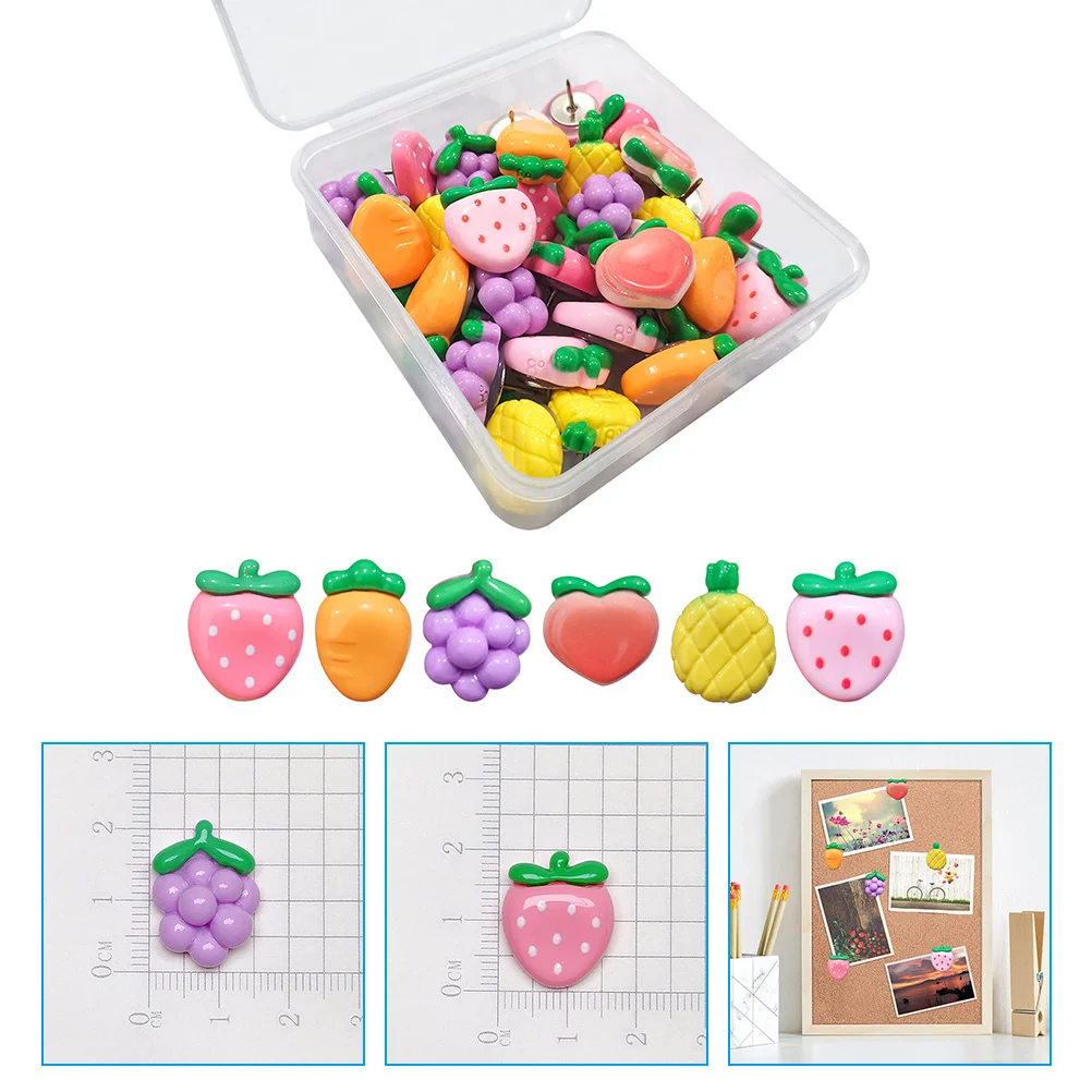 

30 Pcs Decor Bulletin Board Fruit Pin Pushpins Thumb Tacks Portable Cute Lovely Cartoon Household Office Student