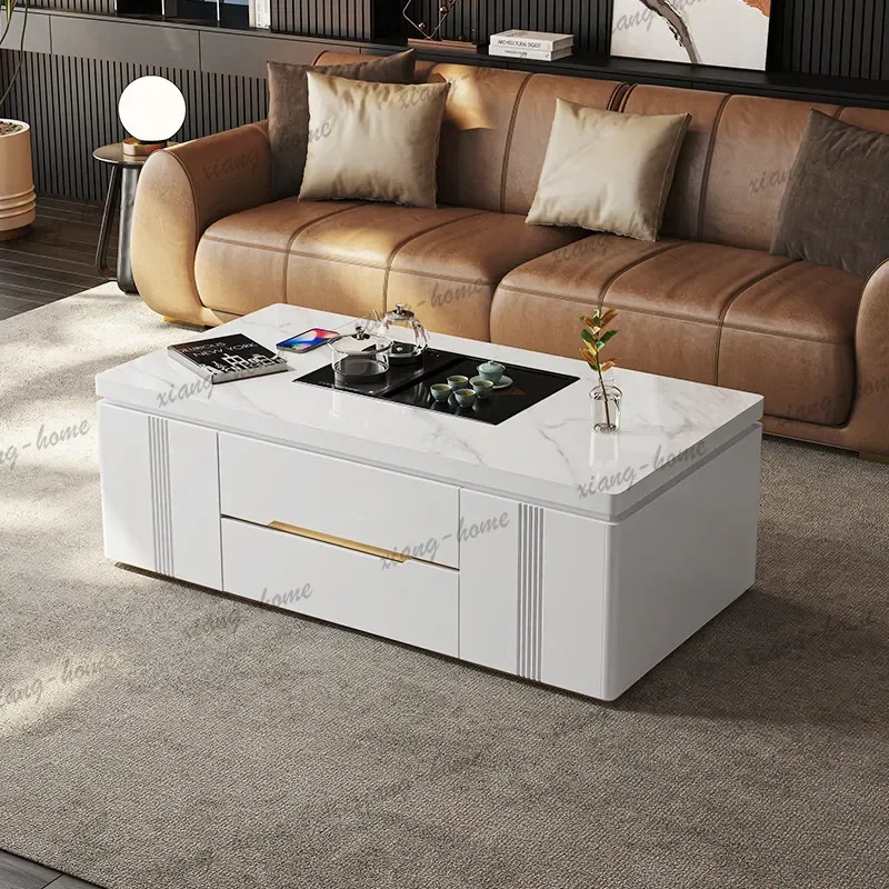 Factory Direct Italian Drawer Coffee Table Multifunctional Gray Storage Luxury Coffee Table Modern White Mesa De Centro Sala Fur