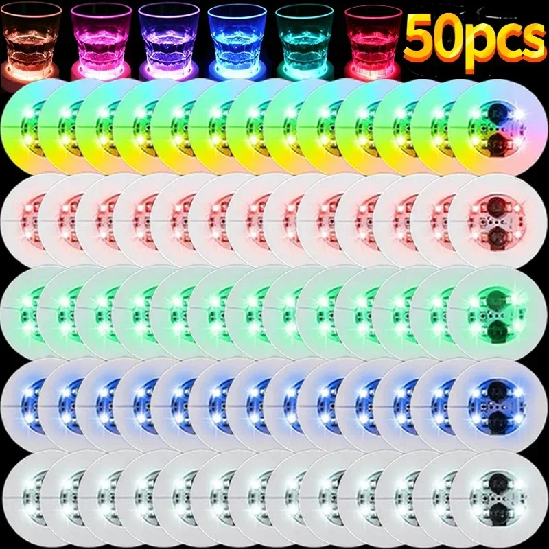 LED Flash Coaster Light Battery Powered Luminous Bottle Stickers Wine Cup Mats Lamp Ktv Bar Party Drink Cups Decor Wholesale