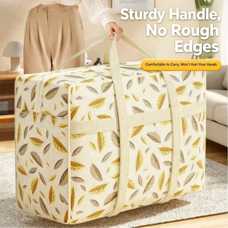 1pc Leaf Print Large Capacity Moving Storage Bag, Dustproof Moistureproof Zipper Organizer for Clothes Quilts, Luggage Tote Bag