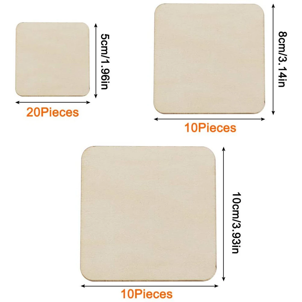 40 Pcs Unfinished Blank Wood Square,3 Different Size Wood Square Slices Cutouts for DIY Arts Craft Project,PyrographyArt