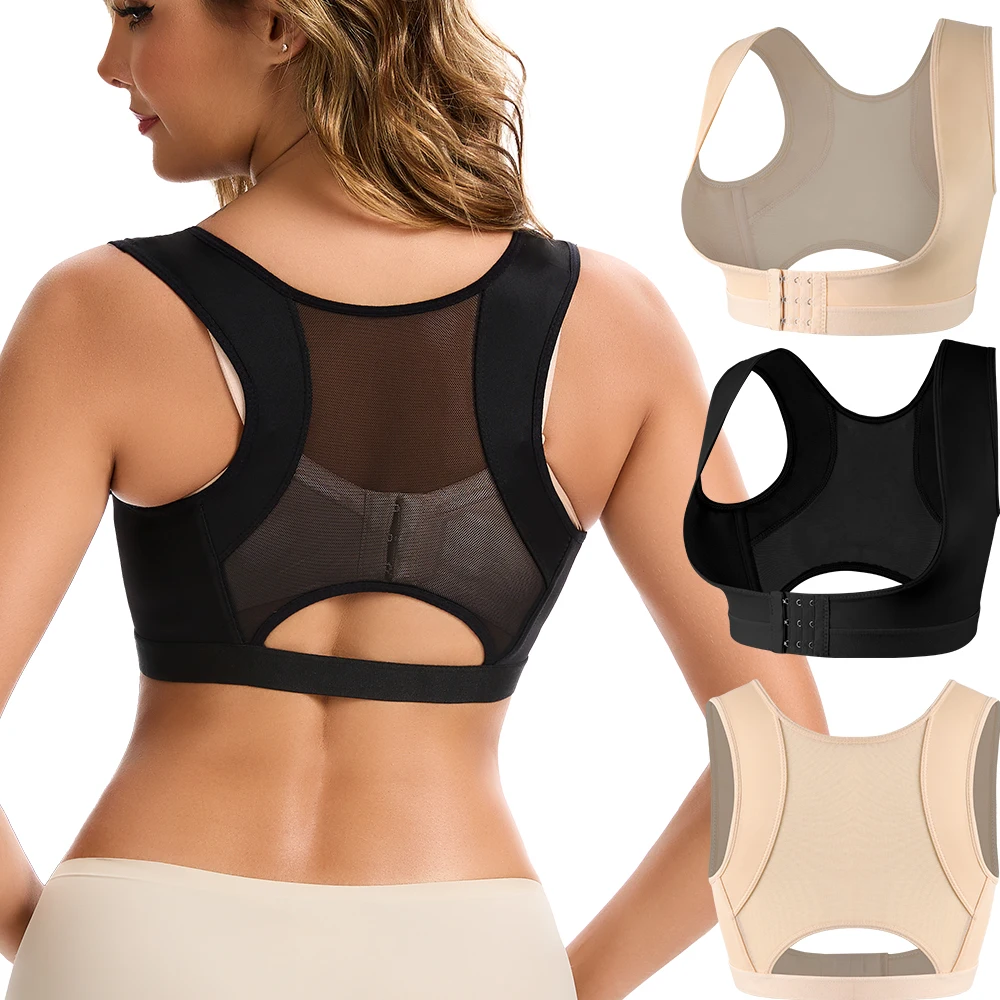 Women Shapewear Top with Built-in Bra Posture Corrector Cross Back Design Bust Lift Tummy Control Sleeveless Vest Smooth Body