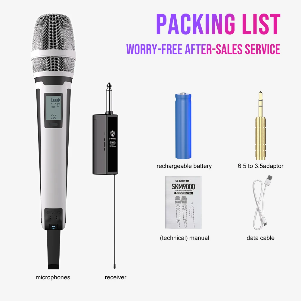 Karaoke Mic G-MARK SKM9000 Wireless Microphone System Featuring Frequency Adjustable For Uninterrupted Audio Capture