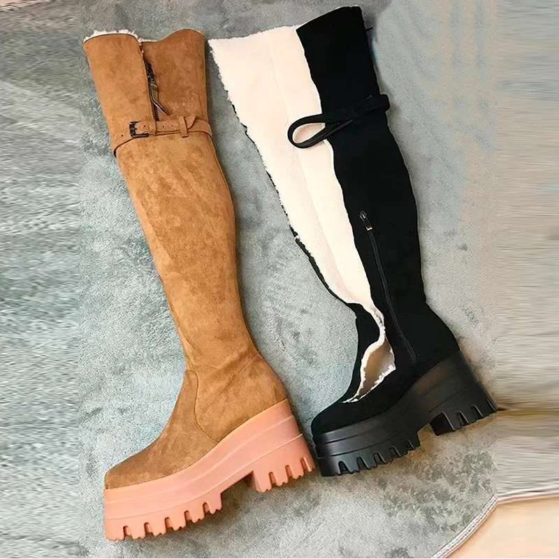 PRXDONG Women\'s Shoes Knee High Boots New Fashion Punk Chunky High Heels Platform Dress Party Casual Female Ankle Short Boots
