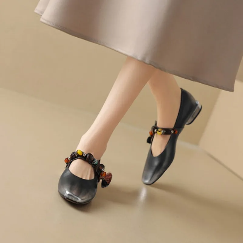 2025 New Women's Mary Janes Square-toe, Single-strap Ballet Shoes Women Shoes Large-size Pumps Female Flats