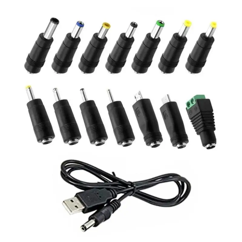 31BA USB to DC5V Plugs Charging Cable Includes 14 Adapters for Easy Charging of LED Lights and Other Devices