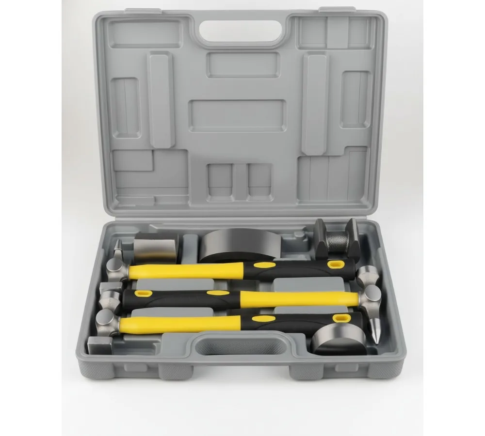 

7 шт. комплект для ремонта кузова автомобиля, профессиональный молоток для взбивания панелей и набор тележек для удаления вмятин на автомобиле своими руками