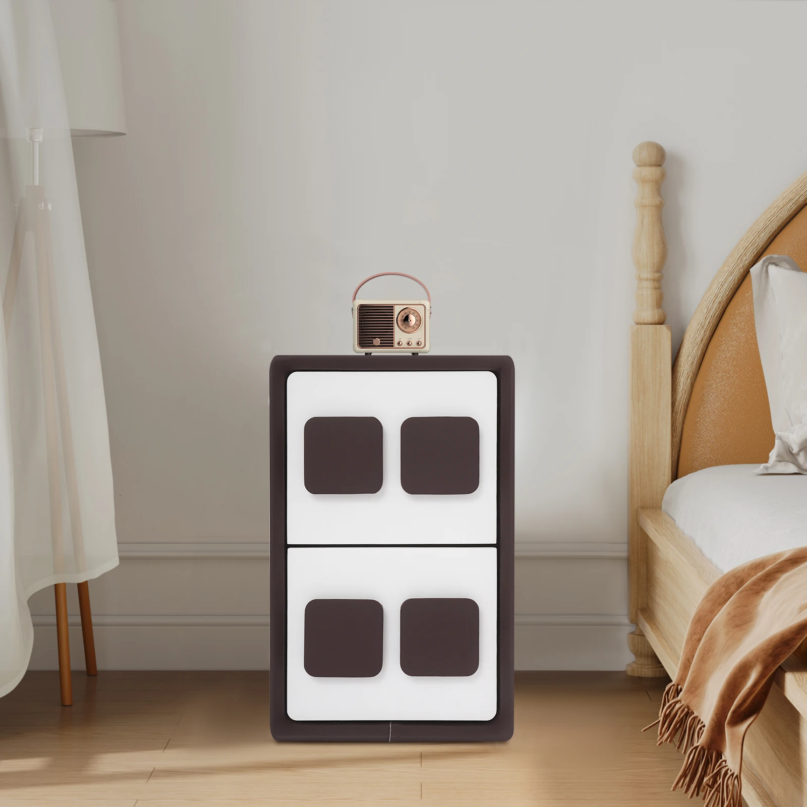 

Modern Solid Wood Bedside Table 2 Drawers Fully Assembled Minimalist Nightstand 40x30x50cm Khaki White for Bedroom Living Room