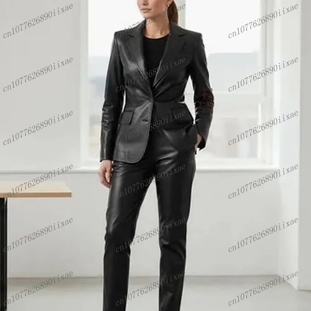 ชุดสูทหนังสีดำสำหรับผู้หญิง ชุดออกงาน ชุดแต่งงาน ชุดงานเลี้ยง ชุดทำงาน ชุดพรอม ชุดแม่เจ้าสาว ชุดทักซิโด้ 2 ชิ้น เสื้อสูทและกางเกง