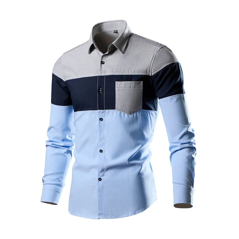 Men\'s casual splicing fashion long sleeved shirt casual social ball dress shirt 2024 new soft business fabric men\'s shirt 5XL-M