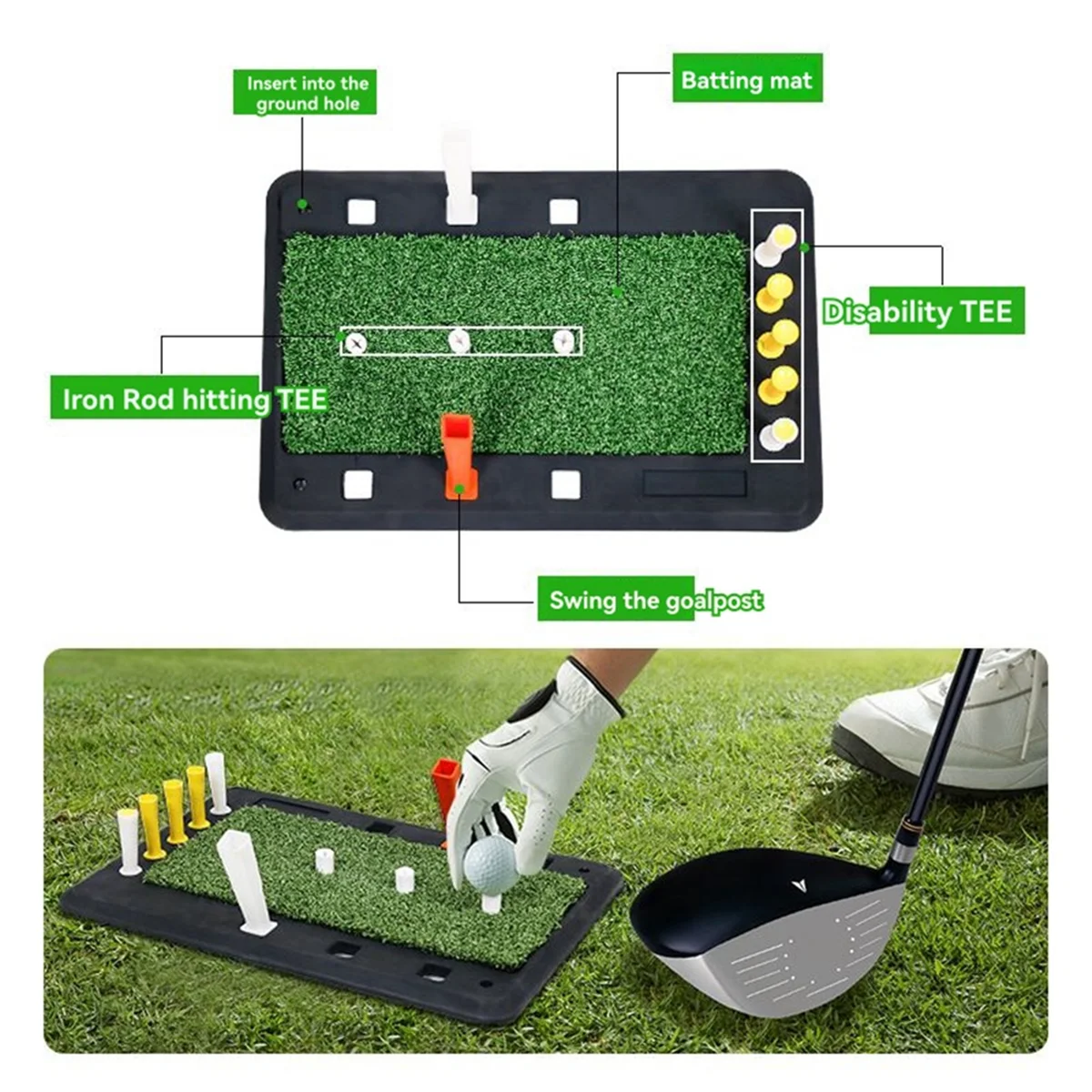 

NEW Golf Hitting Mat Home Office Outdoor Mini Training Practice Rubber Pad Equipment for Swing Chipping Putting
