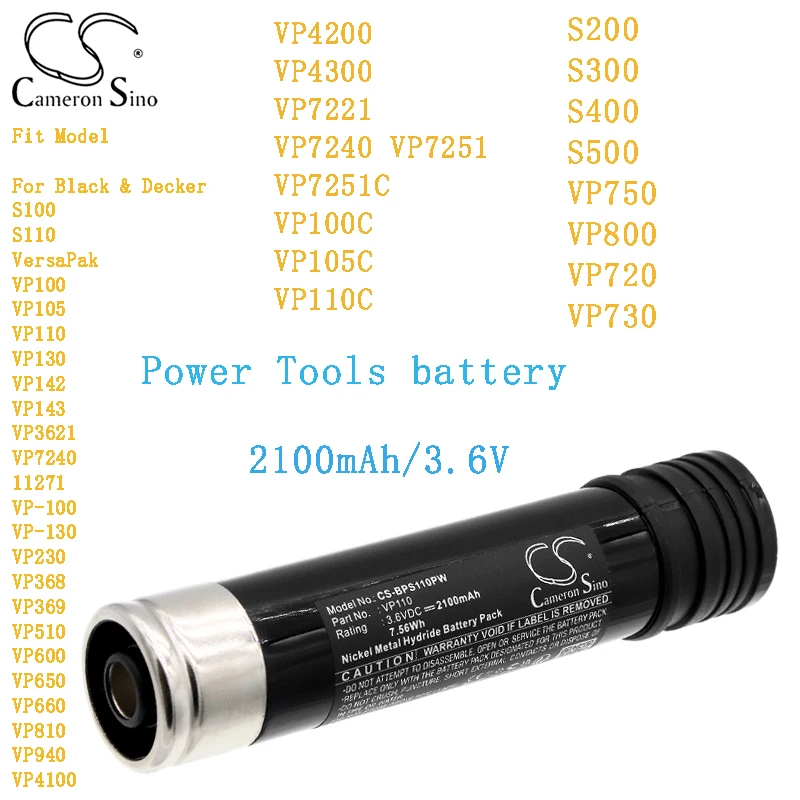 Cameron Sino2100mAh Power Tools Battery for Black & Decker S100 S110 VersaPak VP100 105 110 130 142 143 3621 VP7240 11271 VP-100