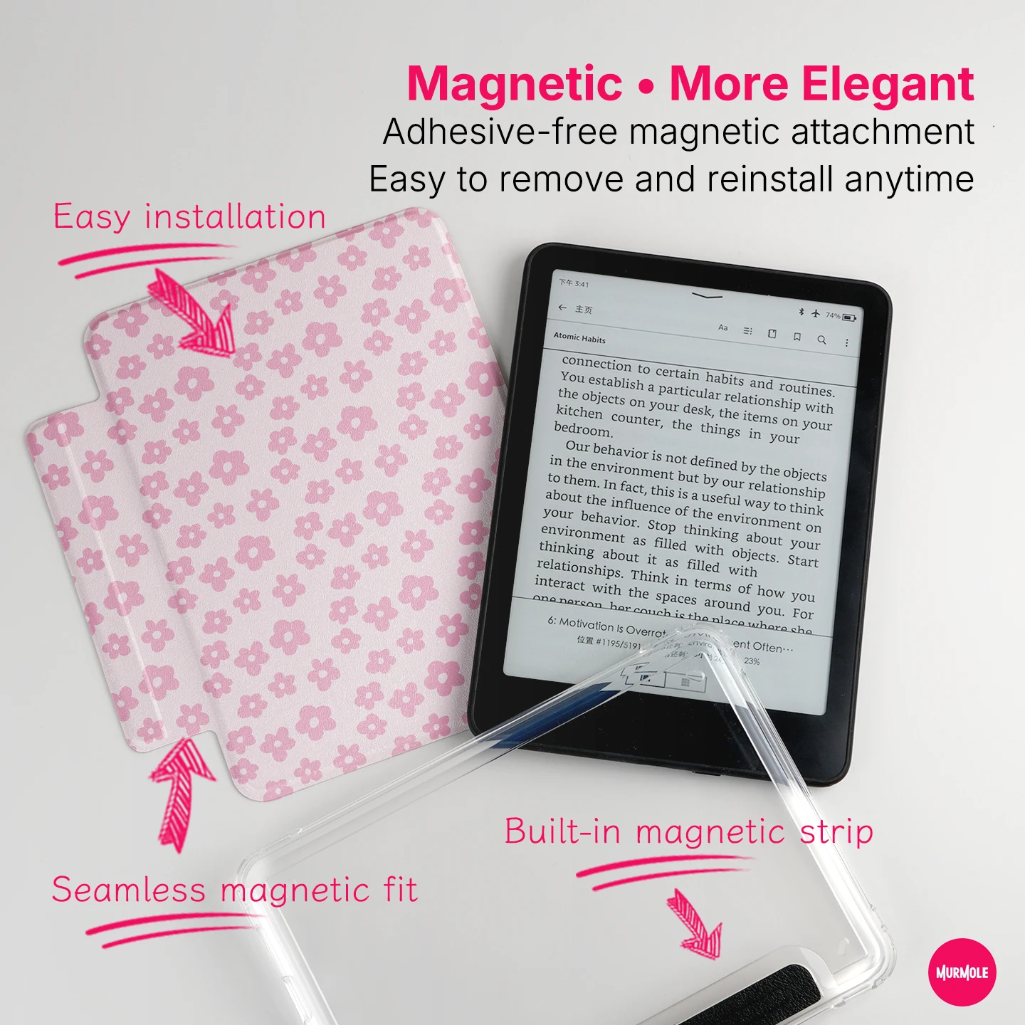 Murmole Floral Grid Plaid Magnetic Detachable Case for Kindle Paperwhite 12th Colorsoft 7