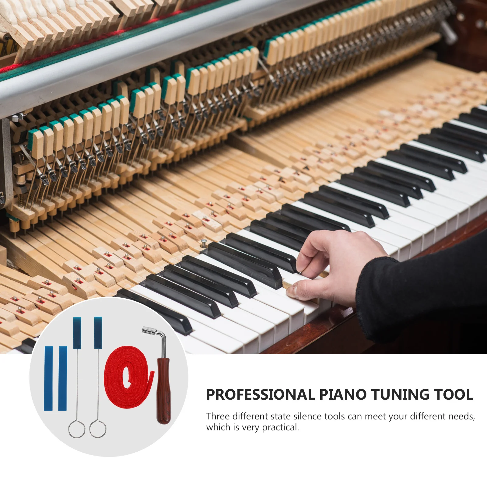 

1Set Piano Tuning Tool Kit Stainless Steel Wrench Rubber Silencers Blocks Tape Useful Piano Repair Accessories