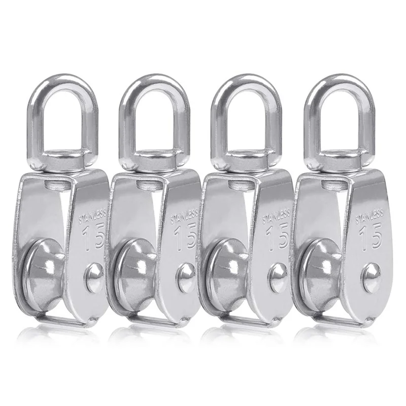 

B17B 20PCS Single Pulley Block M15 Stainless Steel Small Pulley Roller For Rope Cord In Outdoor 360°Swivel Silver Pulley