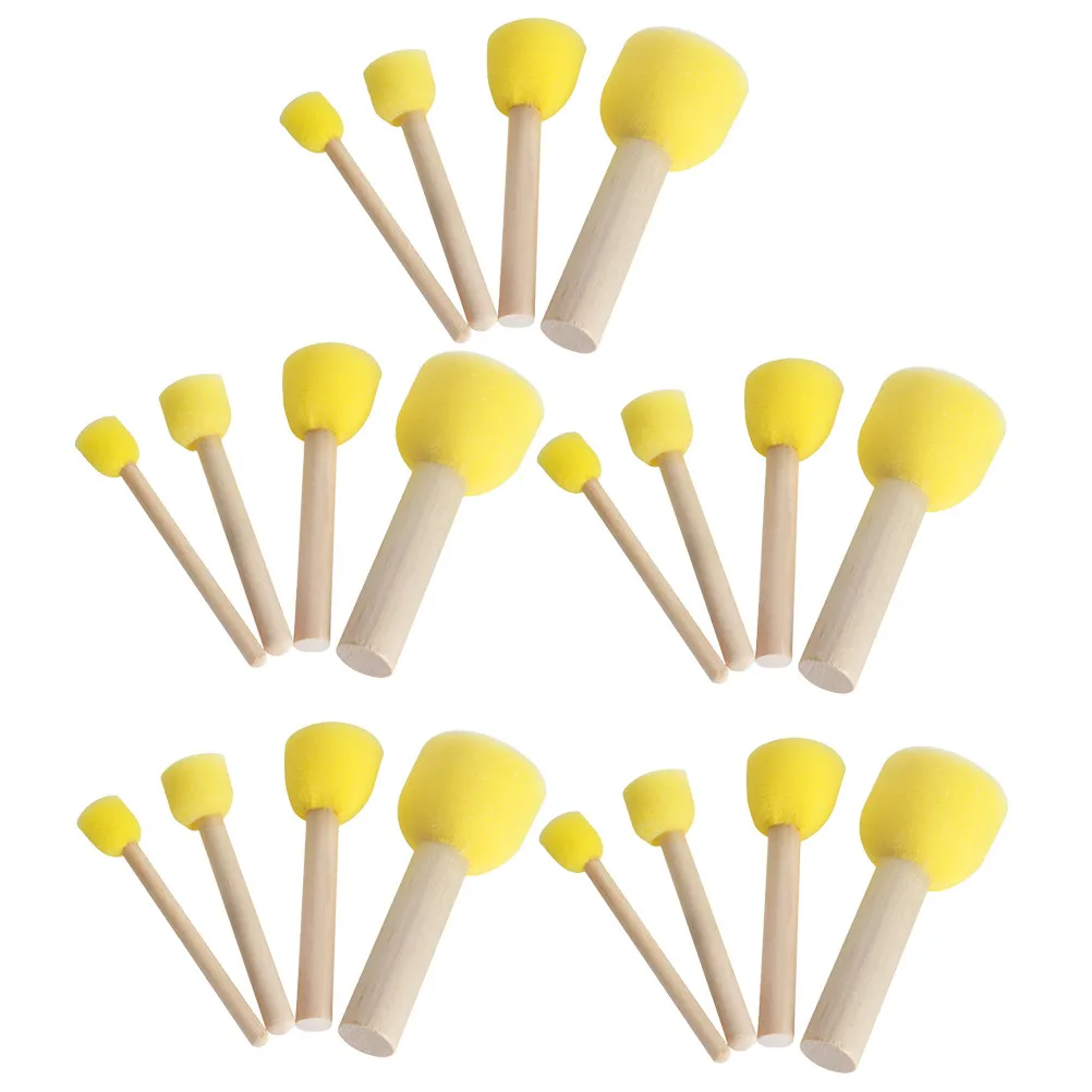 20Pcs Wooden Sponge Painting Brushes Paint Sponge Tool For Student Handle Drawing Set Graffiti Art