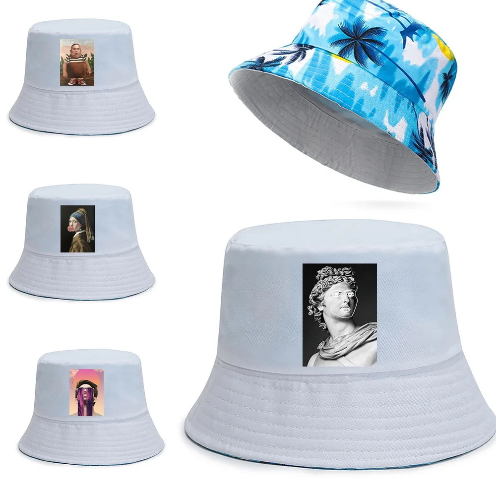 New Cotton Fisherman Hat Trend Funny Series Print Bucket Hats Reversible Hawaii Caps Men Casual Panama Cap Women Beach Sun Hats