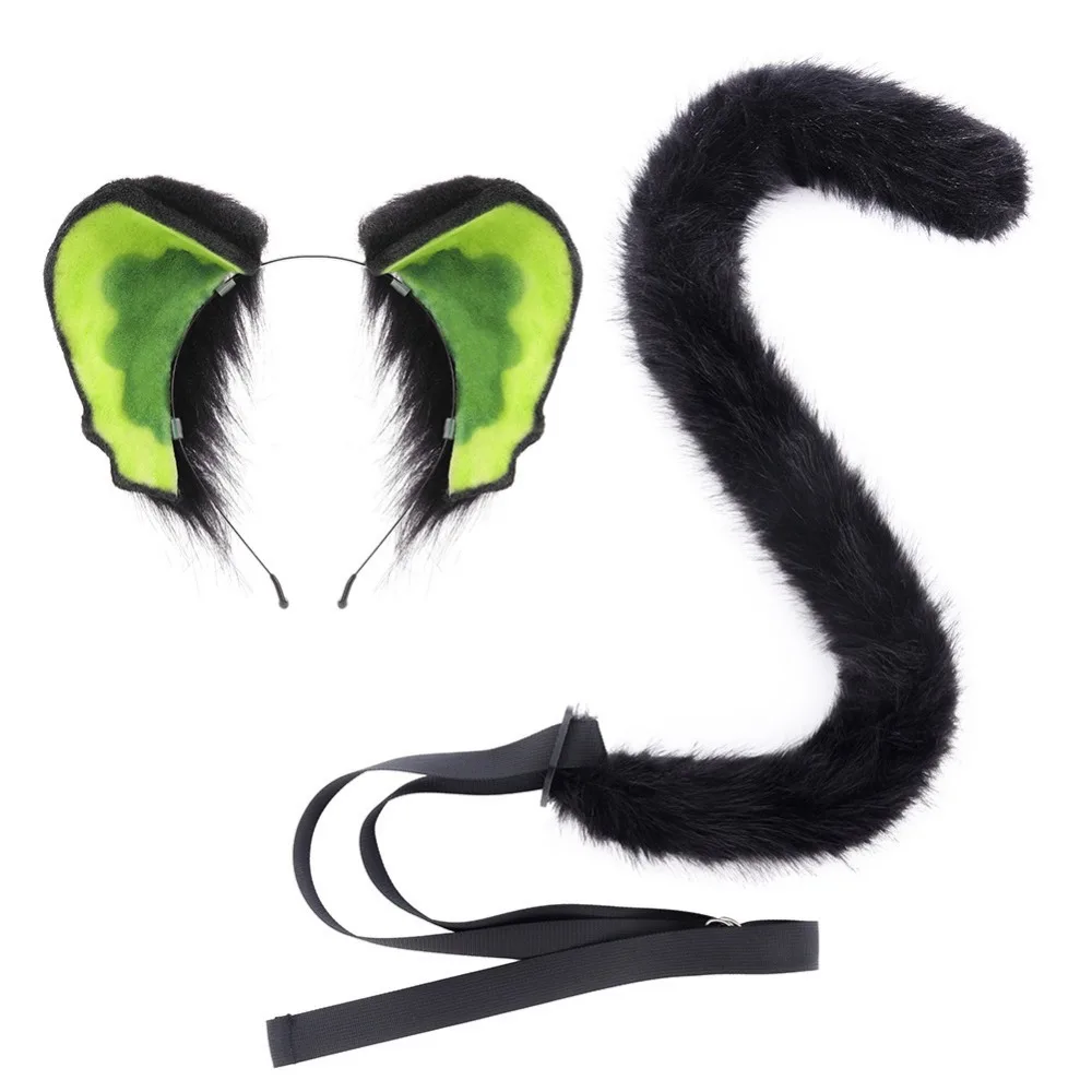 

Милый зеленый комплект: повязка на голову с ушками животных и хвост, аксессуары для косплея, костюм для аниме, Хэллоуина, карнавала, рождественской вечеринки