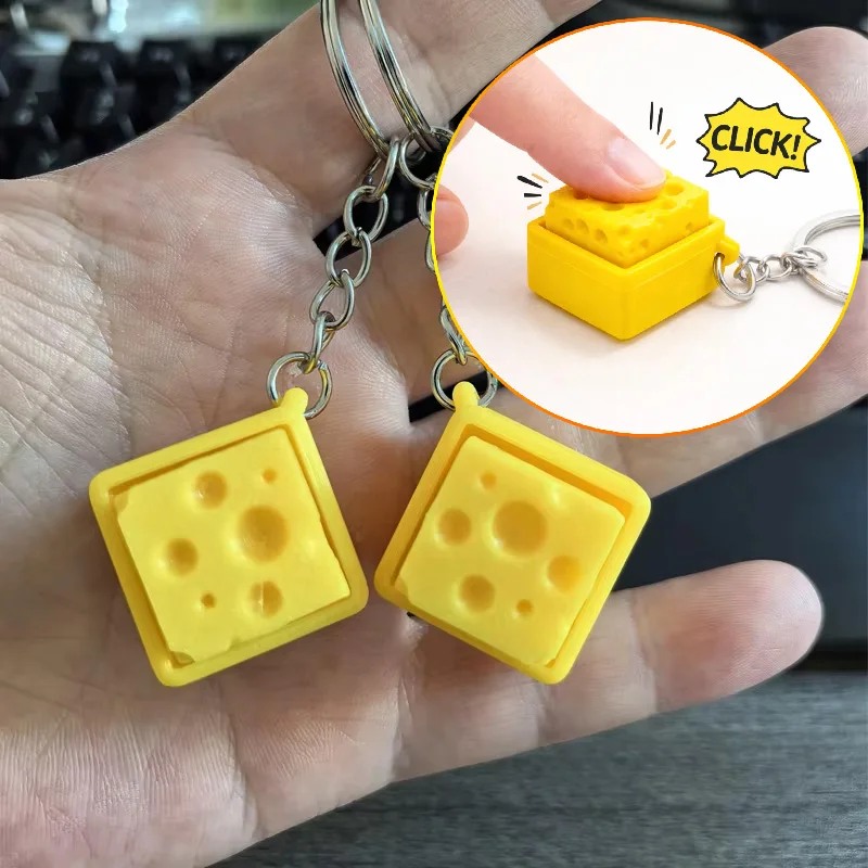 

Cheese Keyboard Fidget Toy Keychain Sensory Clicker Stress Relief Toy for Anxiety ADHD Office Desk Decor Bag Charm Gift